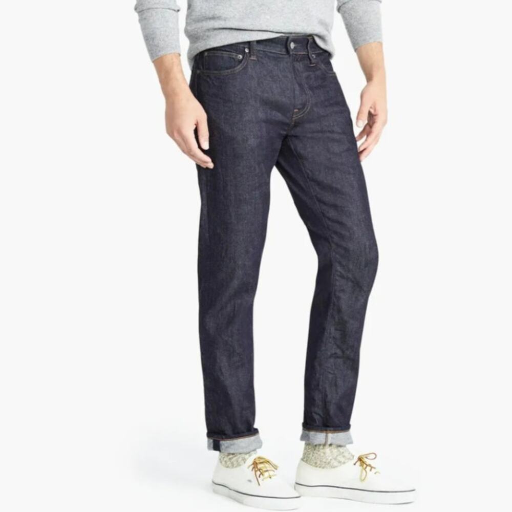 J. Crew Mens 484 Slim Leg Kurabo Japanese Fabric Jeans Size 34x32 Dark Wash Prep